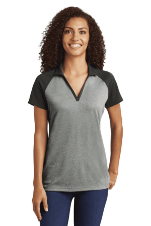 Sport-Tek  Women's PosiCharge  RacerMesh  Raglan Heather Block Polo. LST641