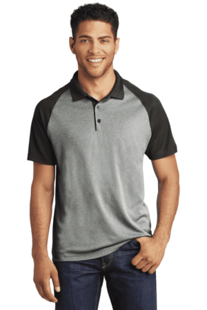 Sport-Tek  PosiCharge  RacerMesh  Raglan Heather Block Polo. ST641