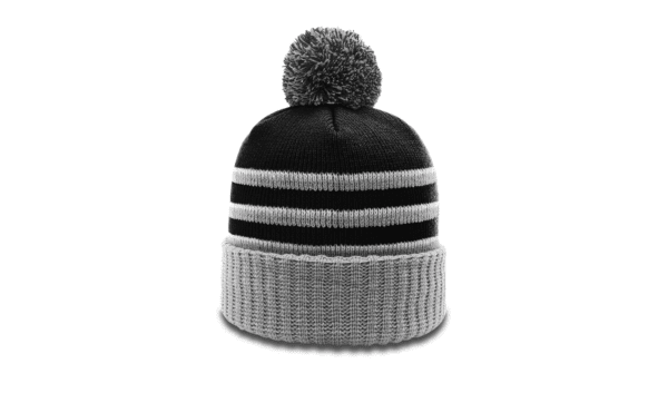 STRIPED BEANIE WITH CUFF & POM - 134