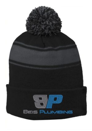 Sport-Tek Stripe Pom Pom Beanie - STC28 -Beis Plumbing