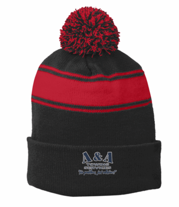 Sport-Tek Stripe Pom Pom Beanie - STC28 - A & A Towing Service